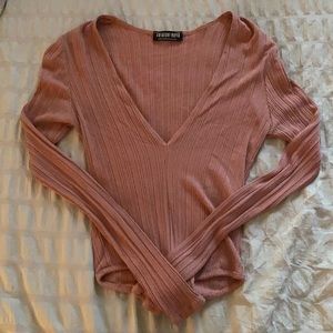 Mauve Deep V-Neck Ribbed Body Suit